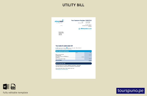 lista para imprimir plantilla de factura de servicios públicos de Affinity Water